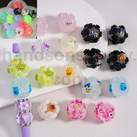 Luminous Cartoon Flower Characters Kuromi, Donald Duck, Minnie, Winnie the Pooh, Hello Kitty, Stitch, James P. Sullivan, Capybara, Cinnamonroll Acrylic Beads Multi Color Mix