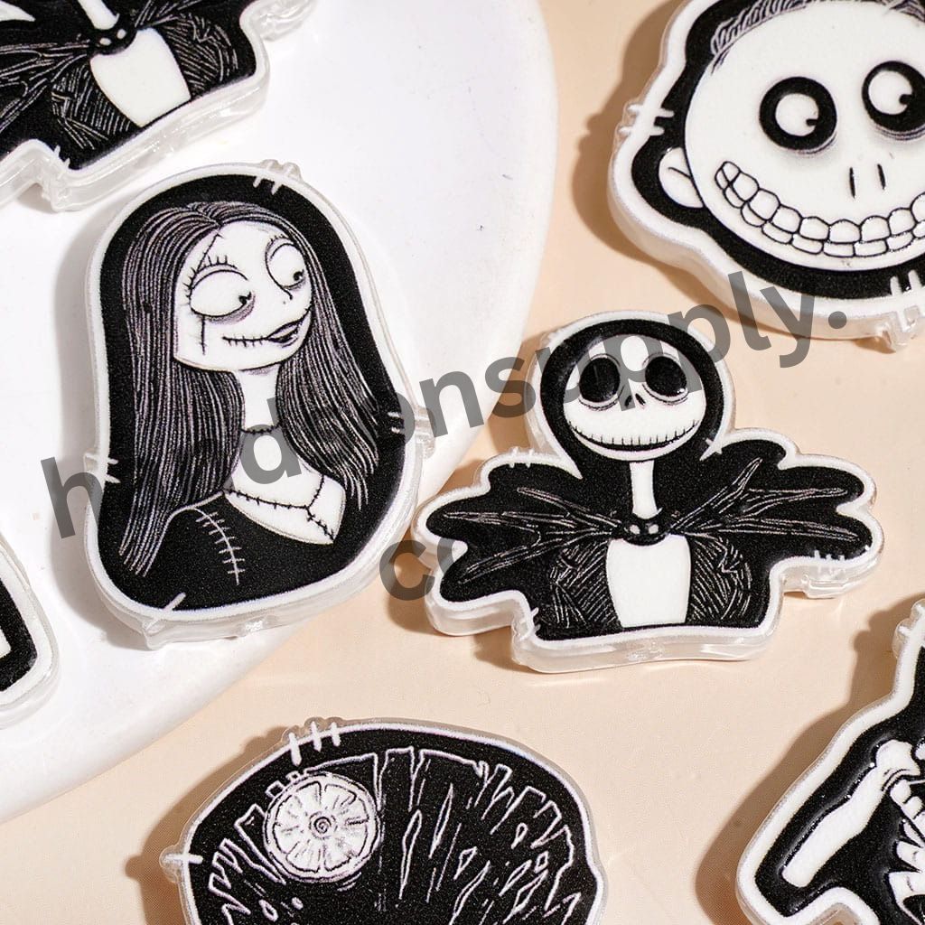 Black & White Halloween Skeleton Character Series Acrylic Beads, Assorted Designs, Random Mix