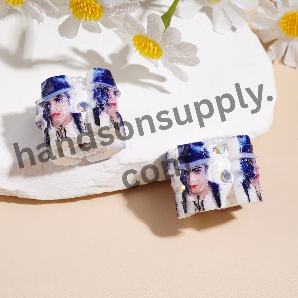 USA American Singer Character Stylish Girl Fashion Lady Blue Series Clay Beads with AB Rhinestones & White Pearl, 19MM