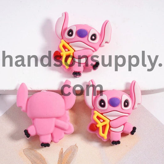 3D Girl and Boy Blue Monster Holding Cupid's Arrow Valentine's Day, Pink and Blue Silicone Focal Beads
