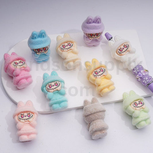 Cute Pendants Pen Topper Flocked Labub in a Dress Acrylic Beads Jewelry Accessories, 50*29MM, Random Mix