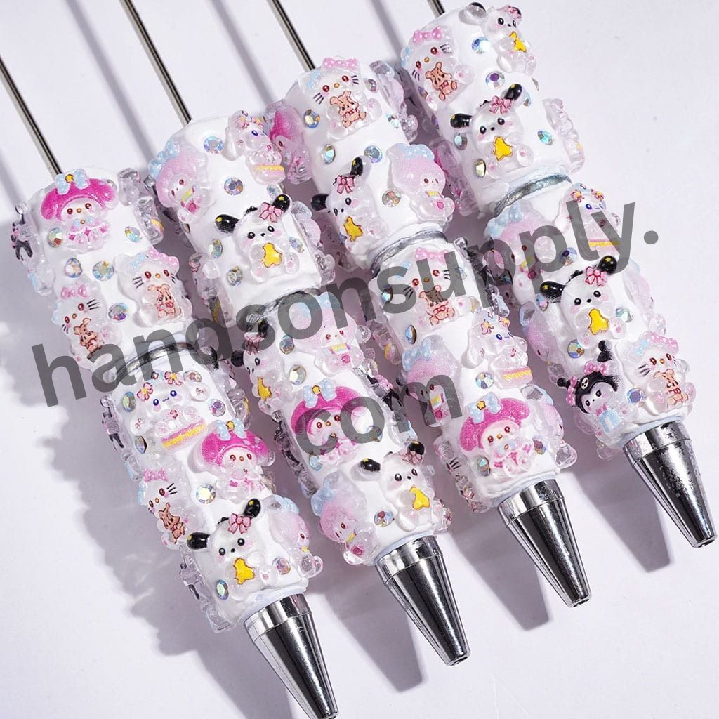 Cute Sanrio Character Rhinestone Beadable Clay Pens, White & Pink, Random Mix
