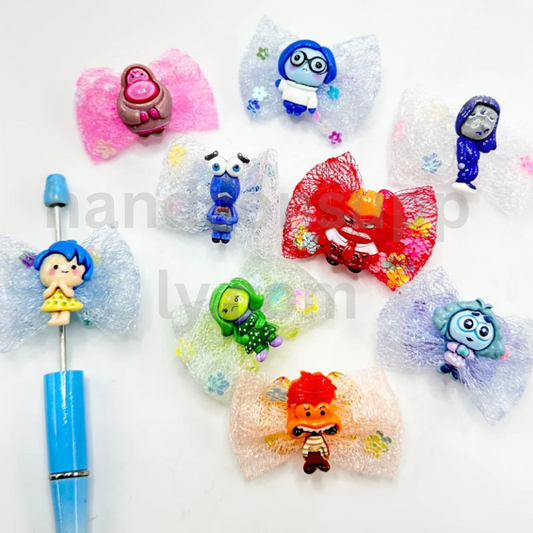 Inside Out Family Cartoon Bowknot with Confetti Flowers 47×35MM Random Mix Acrylic Beads