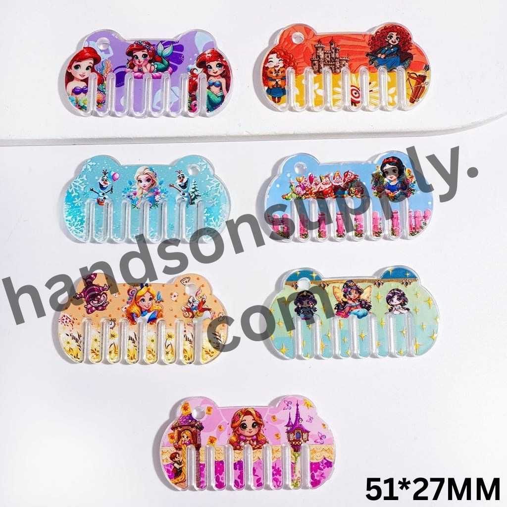Classic Royal Princess Character Comb-Shaped Acrylic Pendants, 51*27MM Random Mix