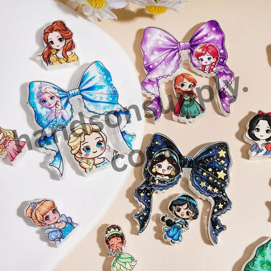 Cute Princess Girl Character Series Ribbon Bow Series Printed Acrylic Beads, Random Mix (Please Read Description)