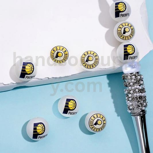 Frosted Matte White Round Acrylic Beads Indiana Basketball Theme 16MM Random Mix