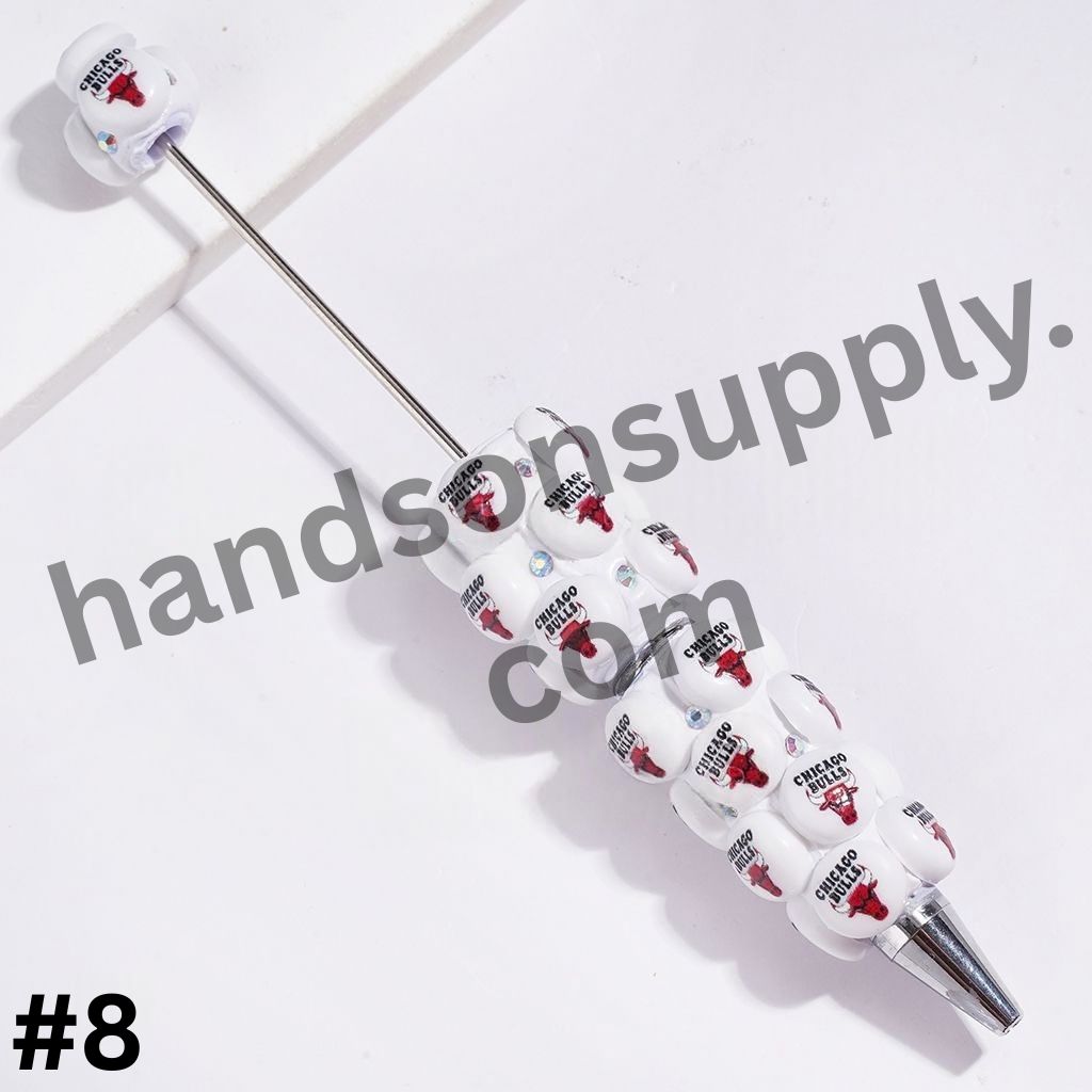 American Basketball Team Logo Design & Sparkling AB Rhinestone Beadable Clay Pens