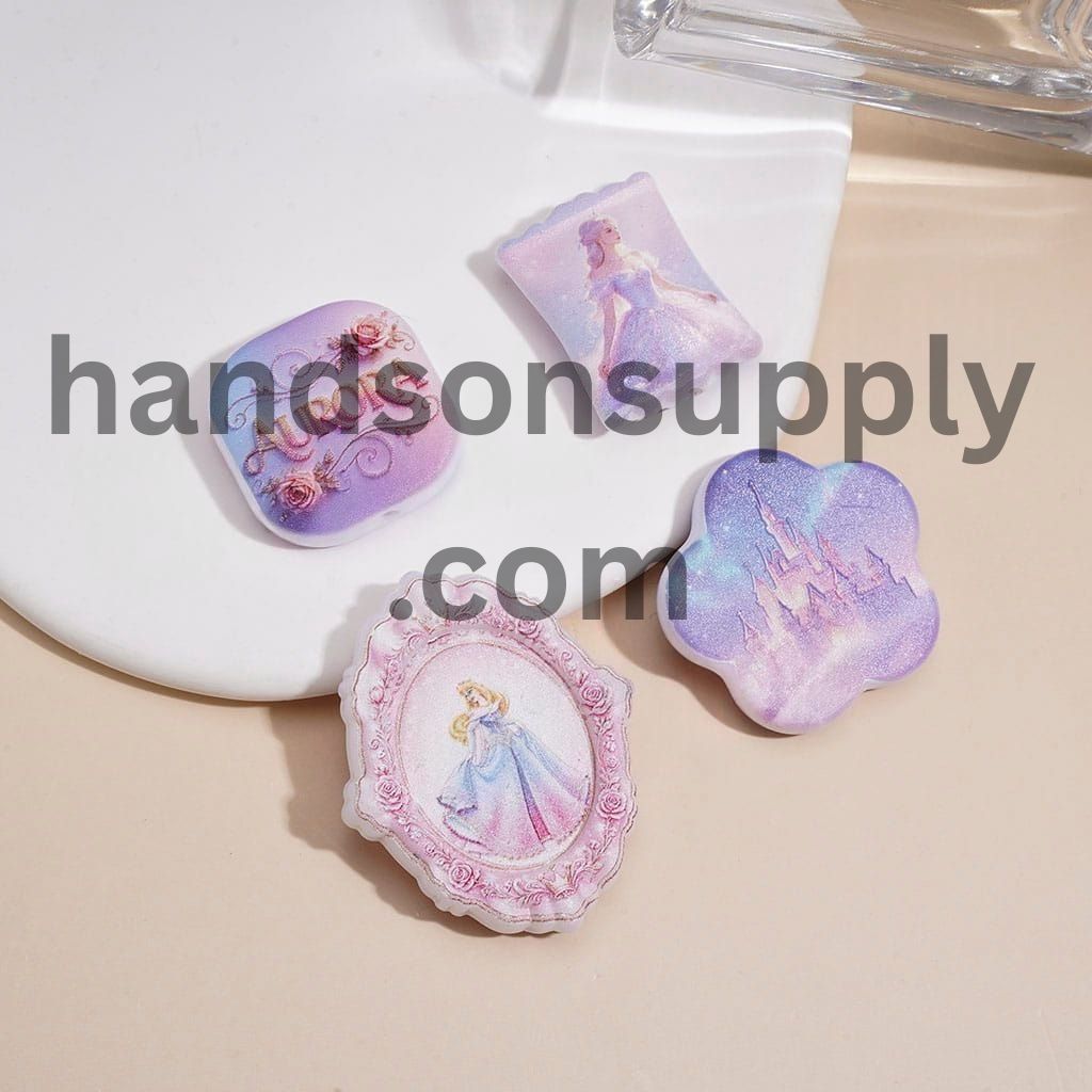 Beautiful Princess Character Series with Glitter Classic Animation Prints Acrylic Beads & Pendant, Random Mix