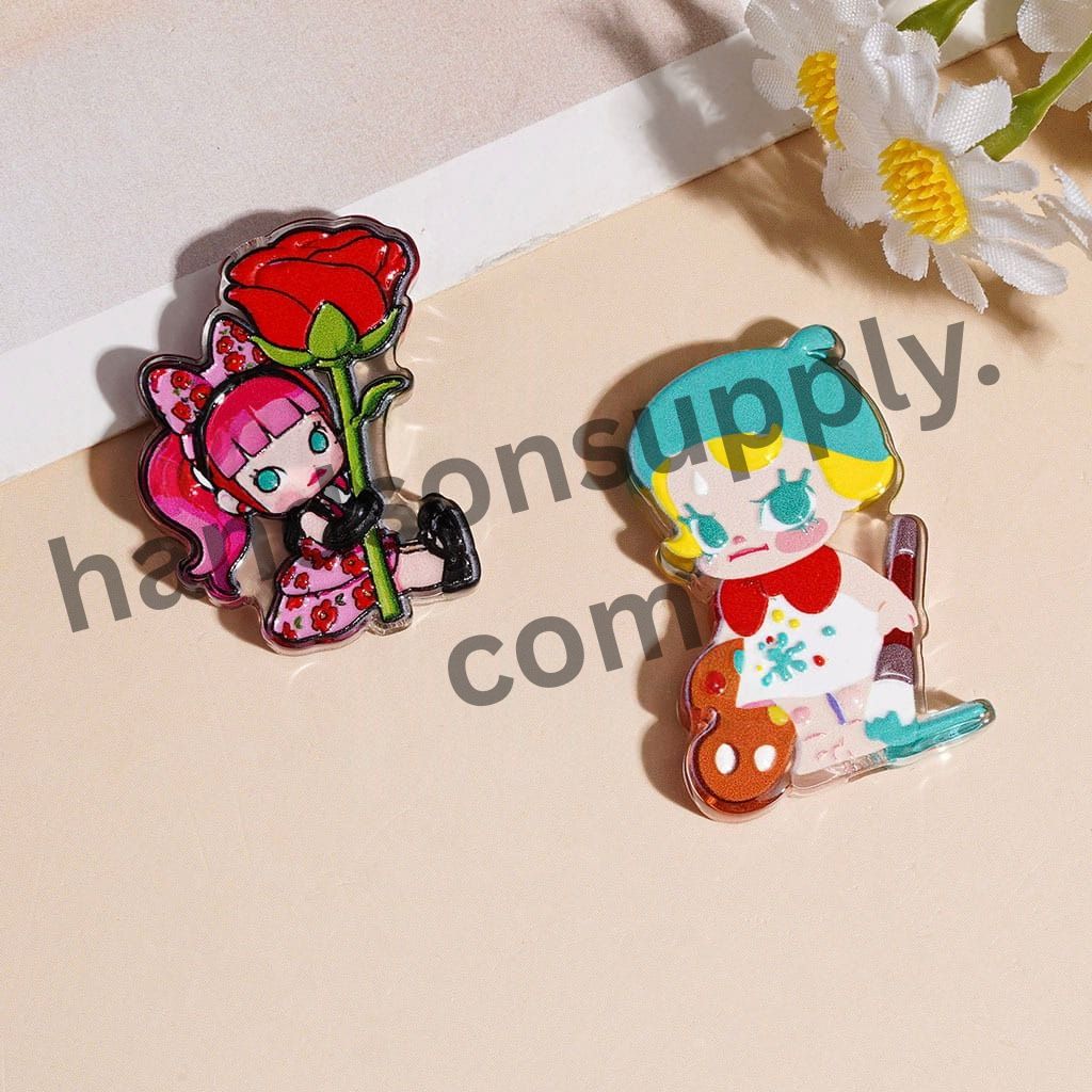 Adorable Cute Crazy Girl Doll Fashion Series Semi-Clear Acrylic Beads, Variant Designs, Random Mix
