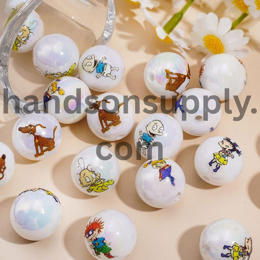 UV Coating Naughty Kids Character Series Prints on Round Acrylic Beads for Bracelets 16MM Random Mix