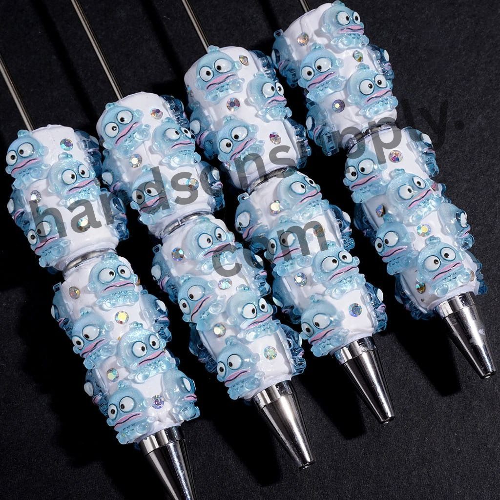Cute Ugly Fish Series Beadable Clay Pens with AB Rhinestones on White Background