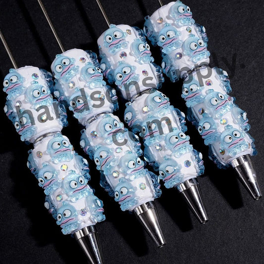 Cute Ugly Fish Series Beadable Clay Pens with AB Rhinestones on White Background
