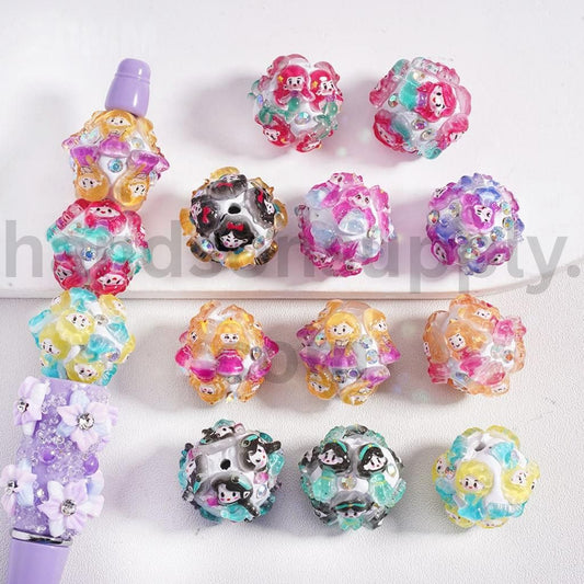 Cute Disney Royal Girl Snow Whit Mermai Tian Rapunze Auror Cinderell Arie with AB Rhinestones Round Clay Beads 20MM