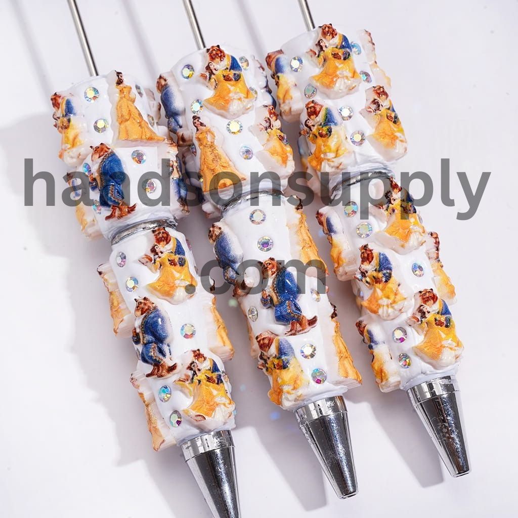 Beautiful Princess and Wild Beast Character with Shiny AB Rhinestones Beadable Clay Pens
