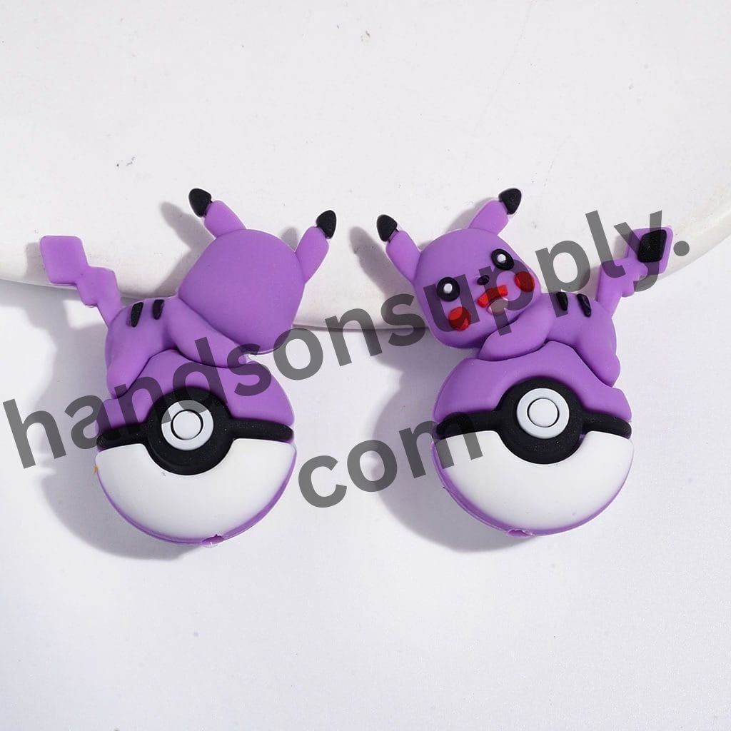 3D Small Electric Monster Character Resting on Magic Ball Silicone Focal Beads, 30*38MM Multi-Color