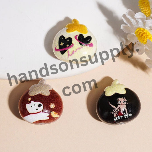 Cute Chestnut Shape Acrylic Beads with Santa Claus, Cat, Dog, Heart & Cartoon Girl Characters, 17*17MM, Multi Designs Random Mix