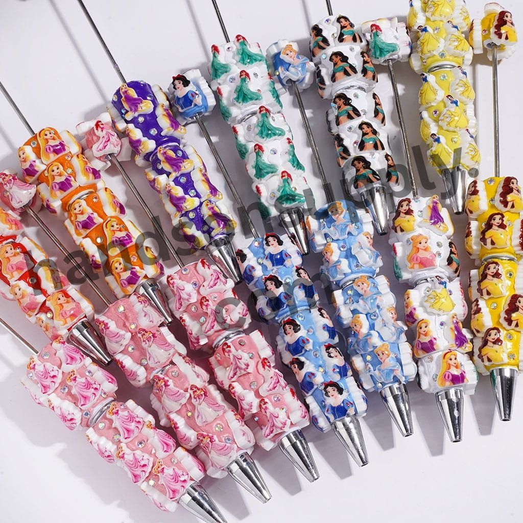 Cute Disney Classic Animation Pretty Princess Character Series with AB Rhinestones, Beadable Clay Pens, Assorted Designs, Random Mix