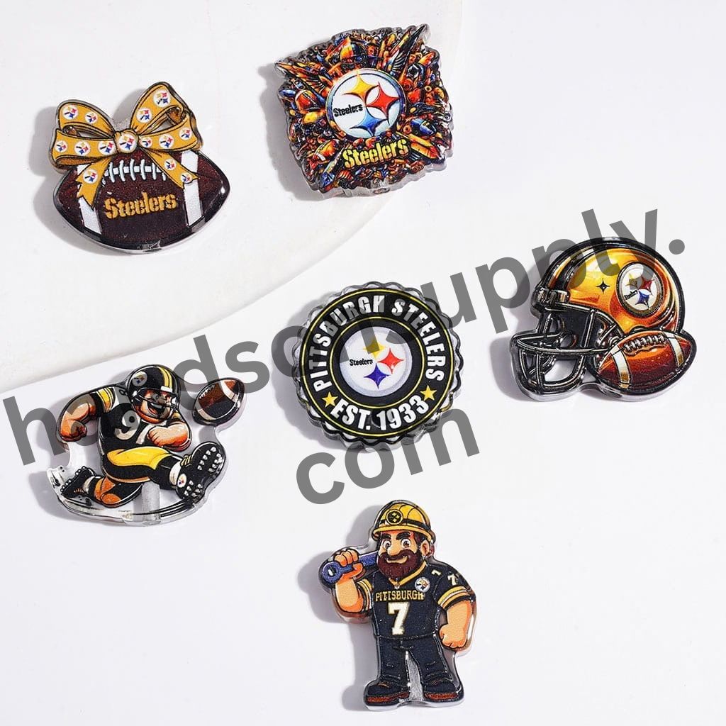 Sporty American Pittsburgh Football Team Series Semi-Clear Acrylic Beads, Random Mix