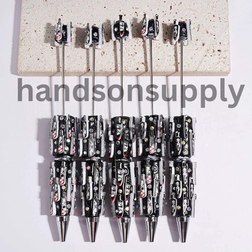 Spooky Horror Character with Knife, Red Liquid & AB Rhinestone Beadable Clay Pen