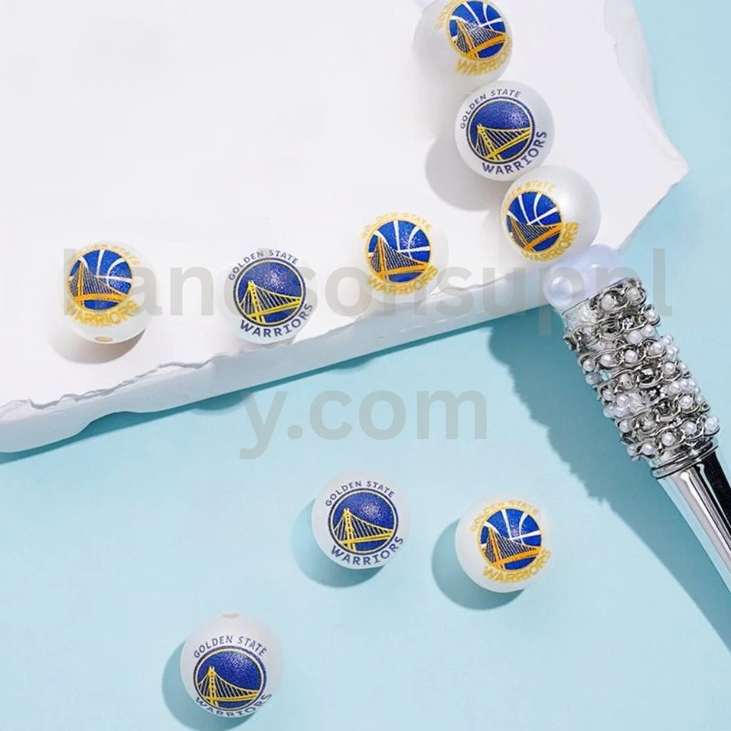 Golden State Basketball Theme Round 16MM Frosted Matt White USA Sports Mix Acrylic Beads