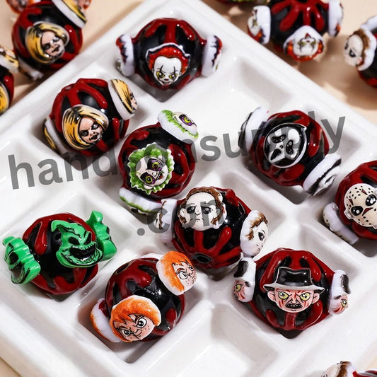 Scary Horror Character Series with Creepy Red Liquid, Halloween-Themed Handmade Acrylic Beads 24MM Random Mix