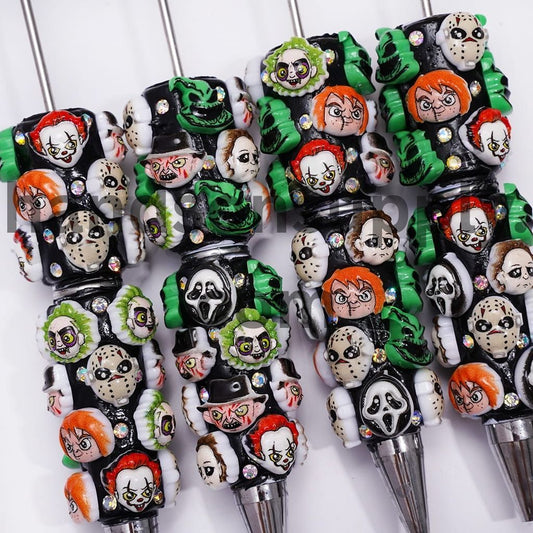Spooky Character Series with AB Rhinestones Halloween Theme on Black Body Beadable Clay Pens