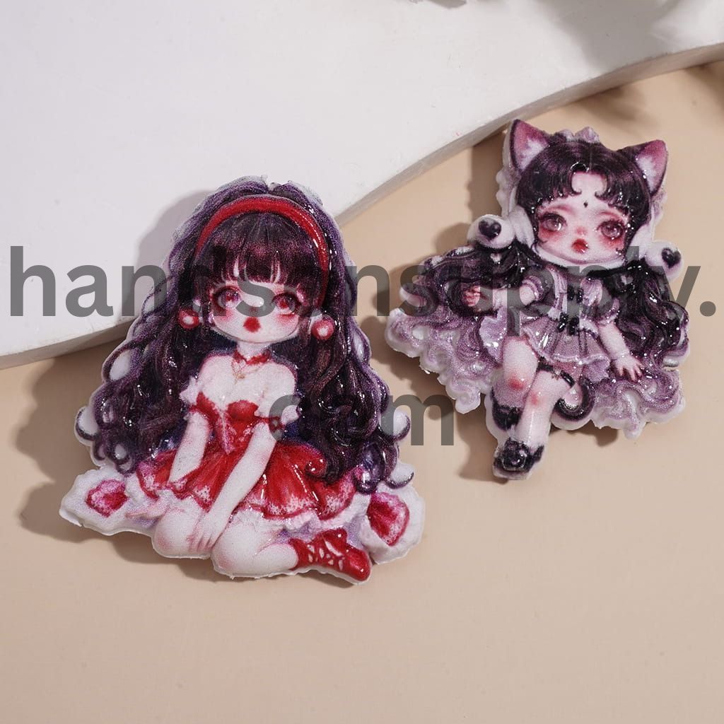 Concave-Convex featuring Beautiful Girl Character Doll Series Designs, Acrylic Beads Random Mix