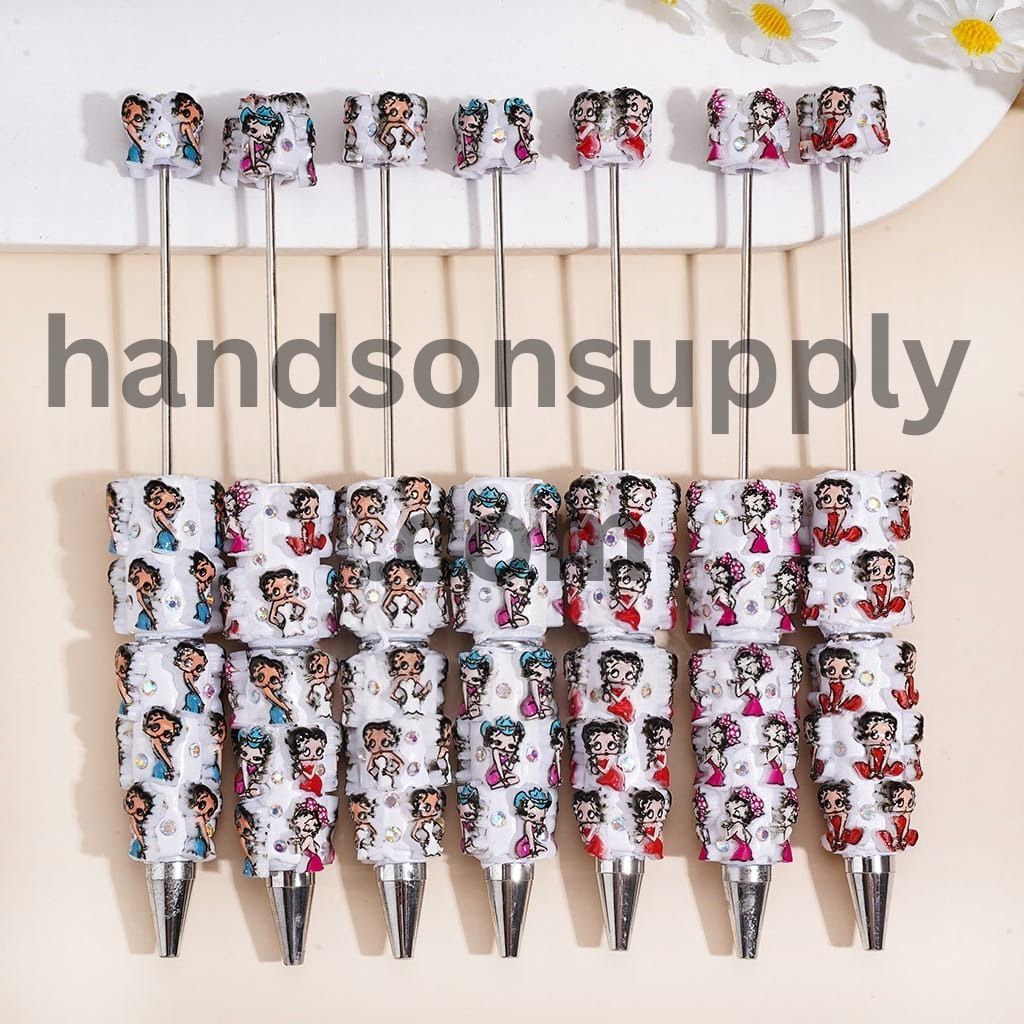 Cute Vintage Old Girl Character Series with Sparkling AB Rhinestone Beadable Clay Pens