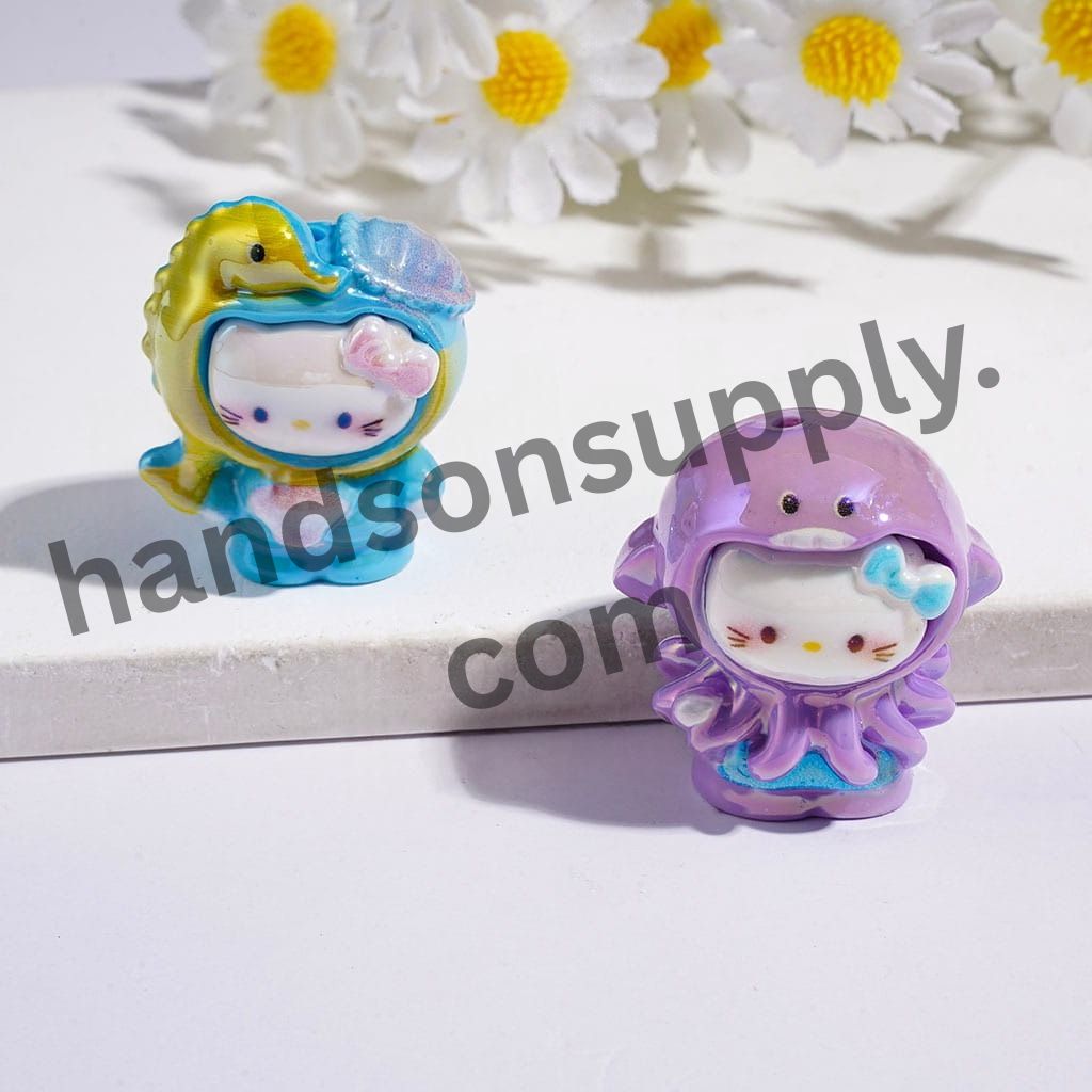 UV-Coated Cute Cat Character Wearing Ocean & Animal Costumes Acrylic Beads, Various Styles Random Mix