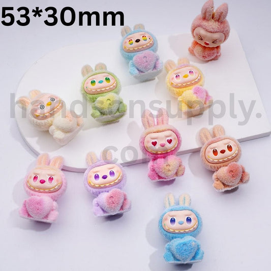 Flocked Cute Labub Holds Heart Acrylic Beads Pen Topper Pendants Jewelry Accessories Multi-Color 53*30MM