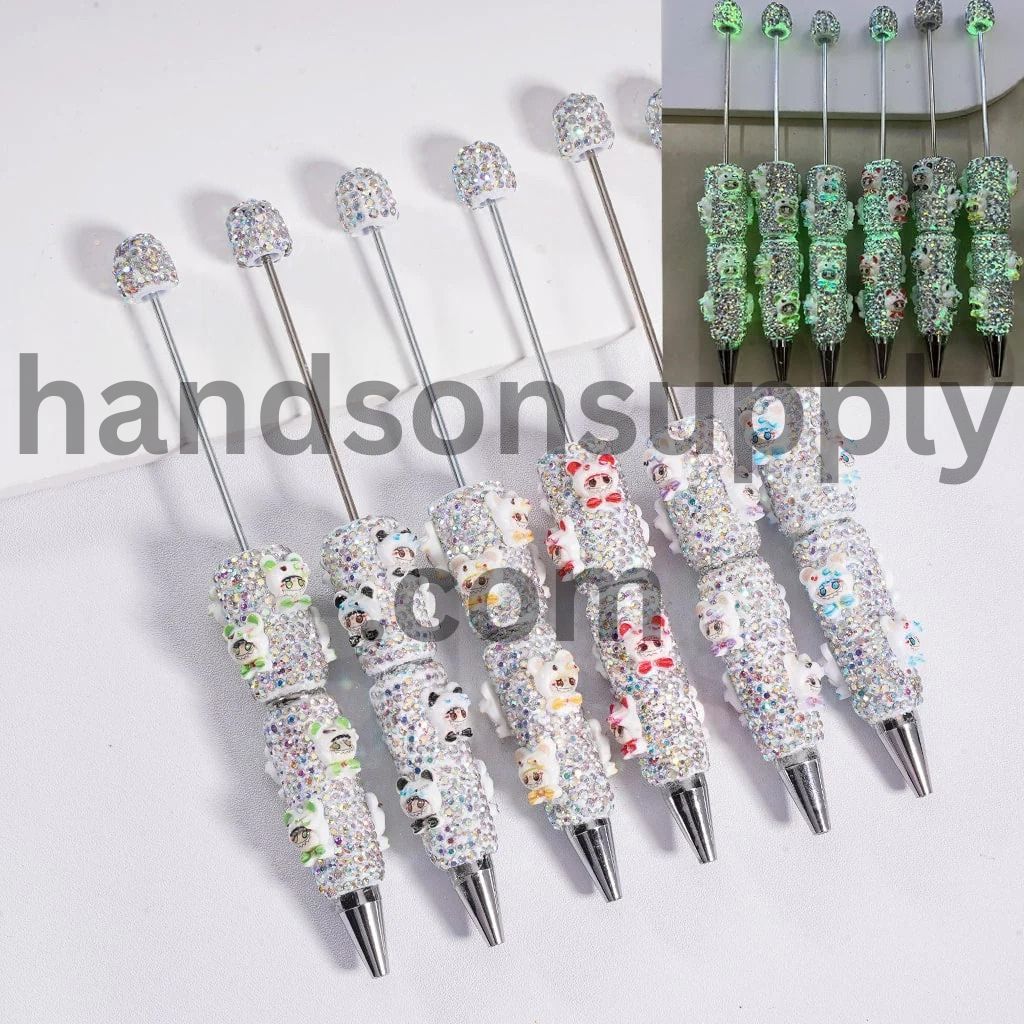 Cute Monster Doll Mystic clown Head with Luminous AB Rhinestones Bear Style Hat Beadable Clay Pen