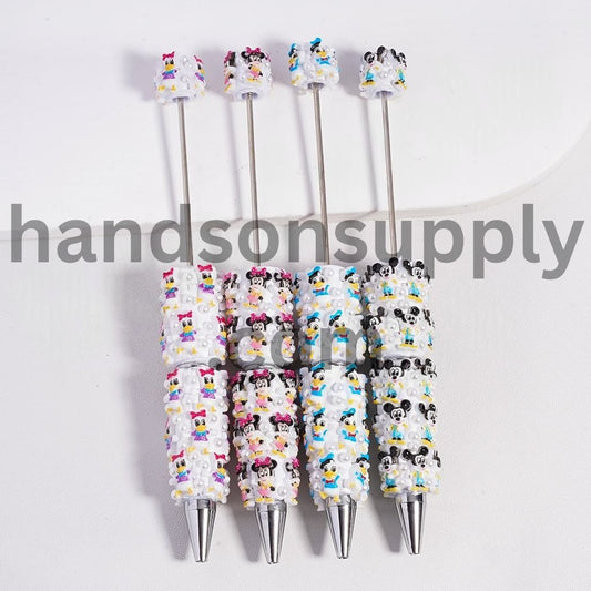 Girl Boy Mouse & Duck Series White Pearls Beadable Clay Pen, Random Mix