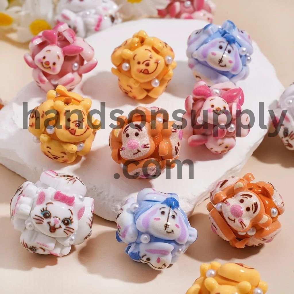 Adorable Clay Beads with Classic Animation Character Series and White Pearls, 18MM, Assorted Characters