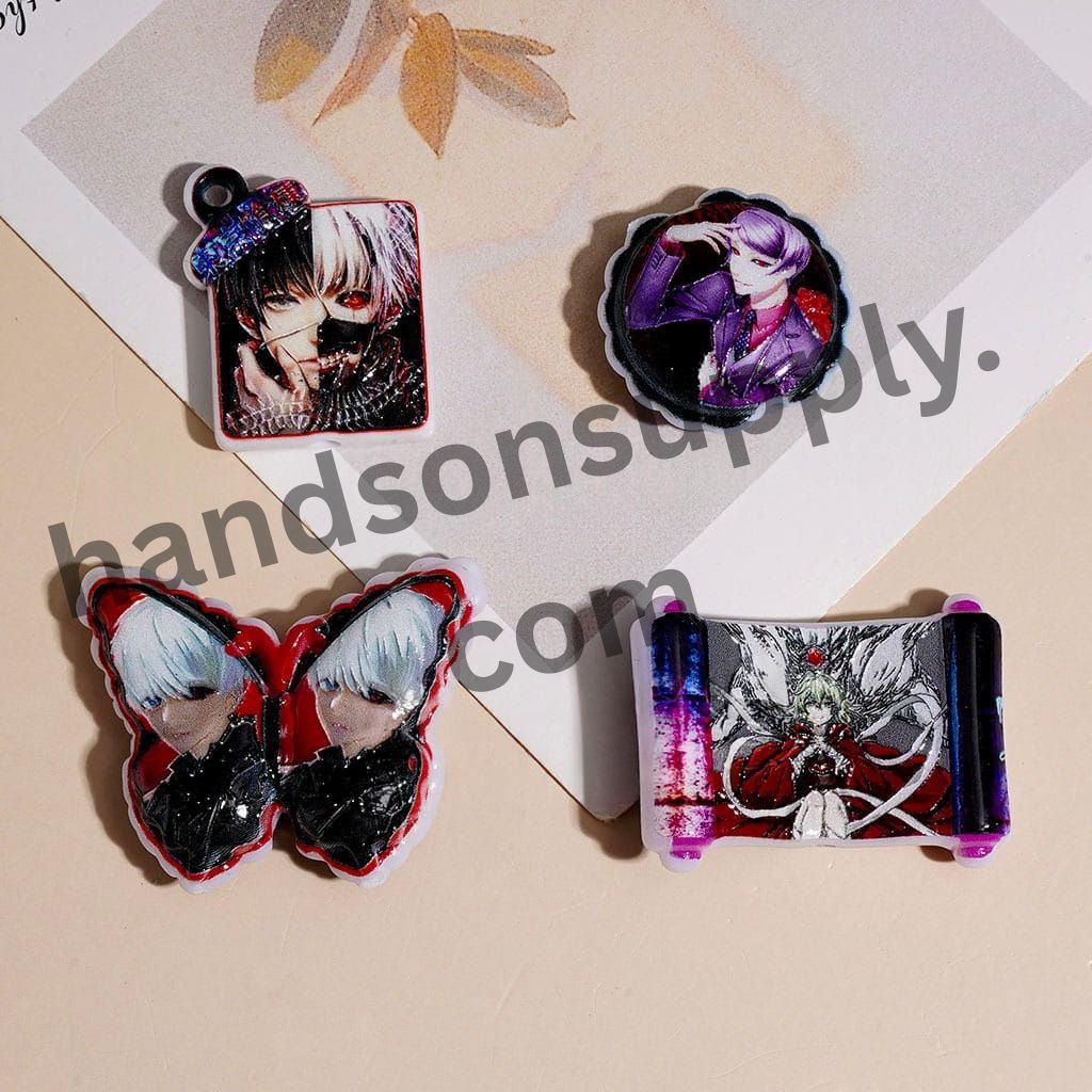Anime Horror Tokyo Ghoul Character Series Assorted Shapes & Character Designs, Acrylic Beads for Pendants Random Mix