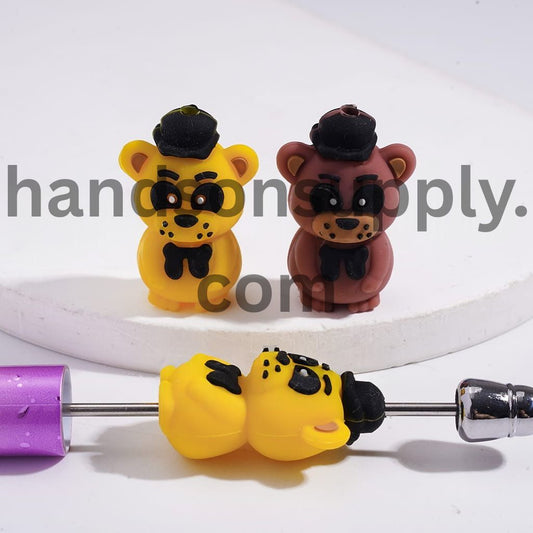 3D Classic Brown & Mysterious Yellow Bear with Black Top Hat & Bowtie Horror Adventure Game Series Silicone Focal Beads