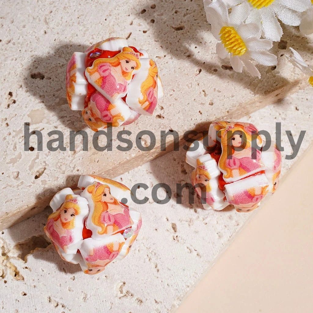 Classic Animation Pretty Princess CharacterClay Beads and AB Rhinestones, 20MM Multi-Color