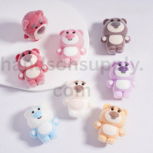 Flocked Cute Bear Toy Store Acrylic Beads Pen Toppers Pendants Jewelry Accessories Multi-Color 33*39MM