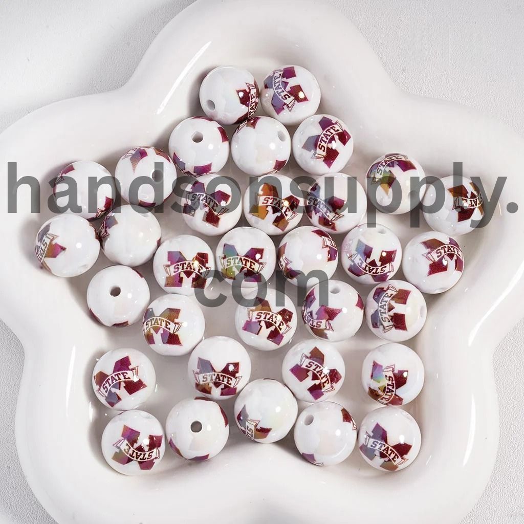 UV Coating American College Football Acrylic Beads, 16MM