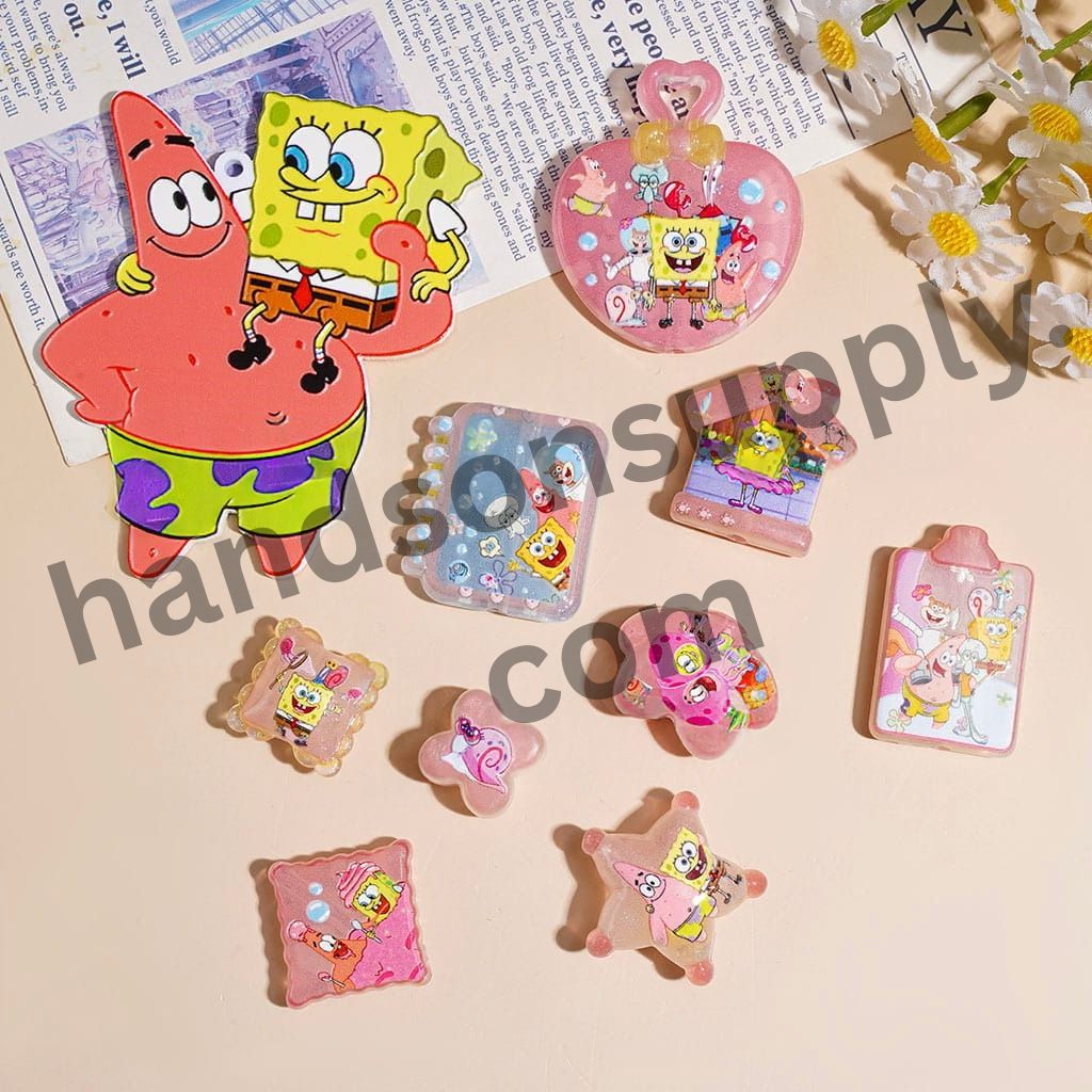 Cute Pink Baby Sponge Character Series Acrylic Beads & Pendants, Random Mix