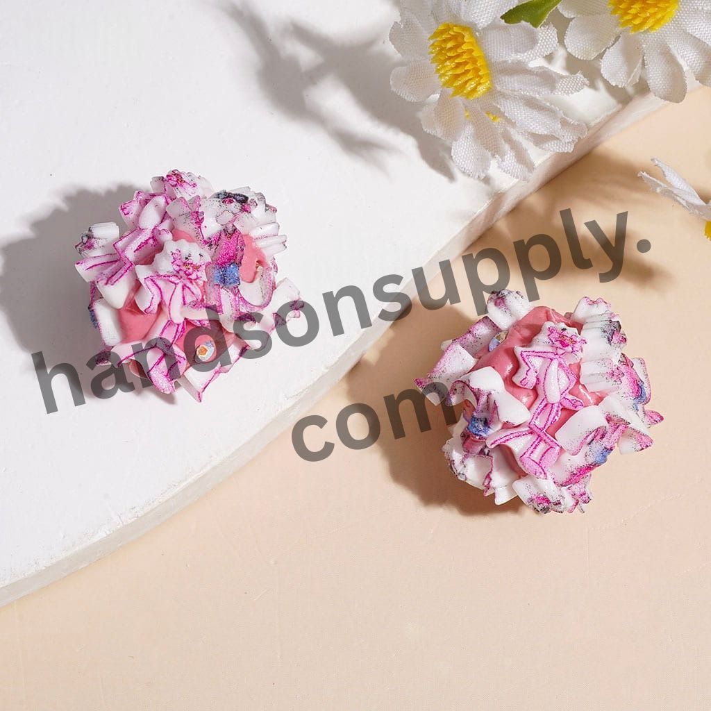 Pink & White Leopard Series Clay Beads with AB Rhinestone Details, 20MM, Multi-Color Random Mix