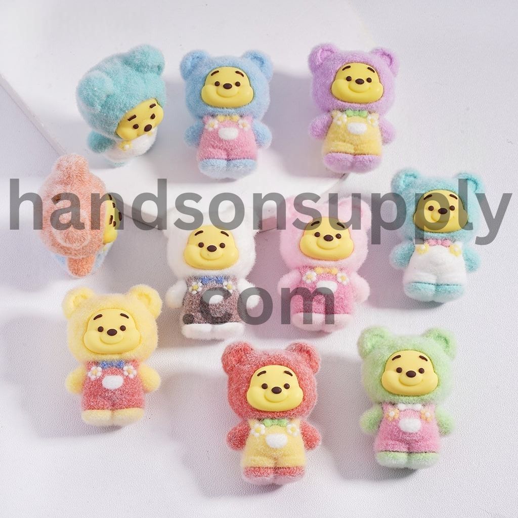 Cute Flocked Fluffy, Honey Bear Flocked or Pen Topper, Acrylic Beads Height 41MM