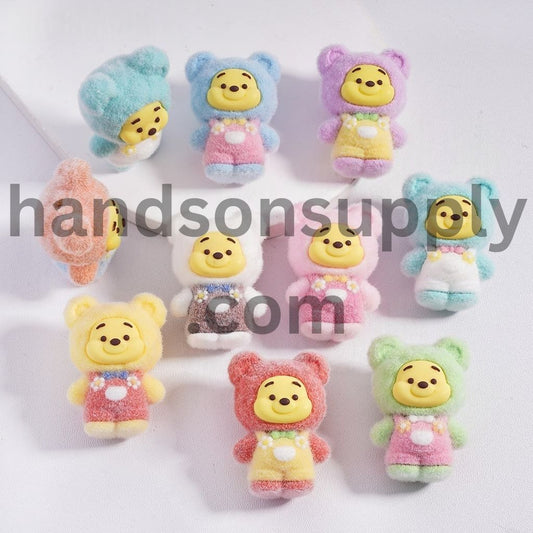 Cute Flocked Fluffy, Honey Bear Flocked or Pen Topper, Acrylic Beads Height 41MM