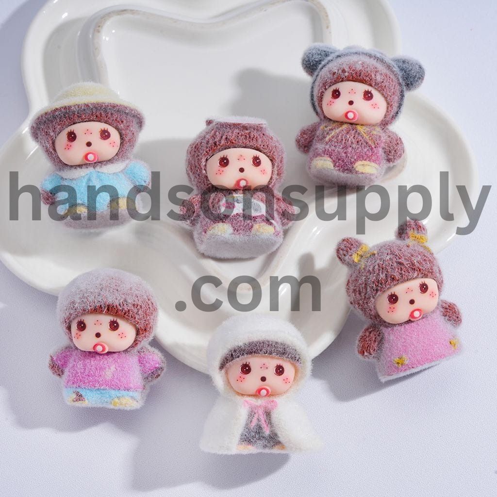 Cute Flocked Baby Monkey Doll for Pen Topper or Acrylic Figurine Beads, Pendants Jewelry Accessories, Random Mix (Please Read Description)