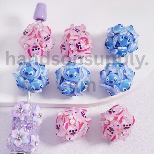 3D Angelic Blue Pink Stitch & Angel Clay Beads with Pearls & Rhinestones 20mm Mix
