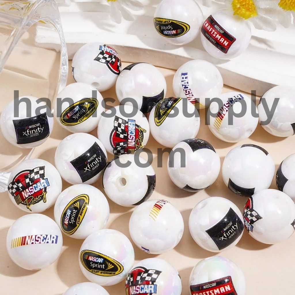 UV Coating w American Racing Sports Car Series Acrylic Beads for Bracelets, 16MM, Random Mix