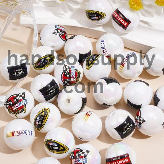UV Coating w American Racing Sports Car Series Acrylic Beads for Bracelets, 16MM, Random Mix