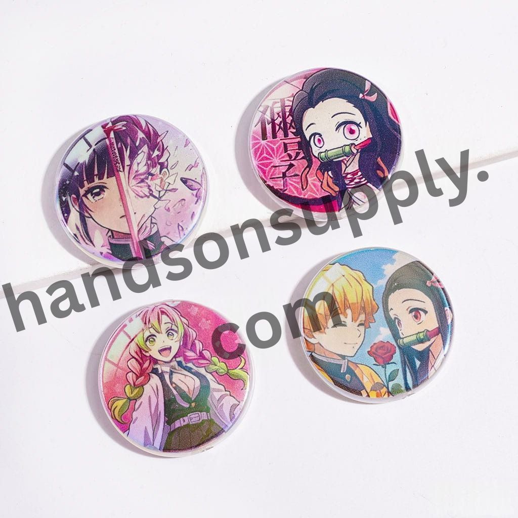 UV-Coated Japanese Cosplay Character Designs Flat Round Acrylic Beads, 31MM, Random Mix