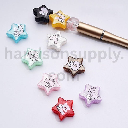 Glitter HK Kitten with Letters in Star Shape Colorful Acrylic Beads 24MM