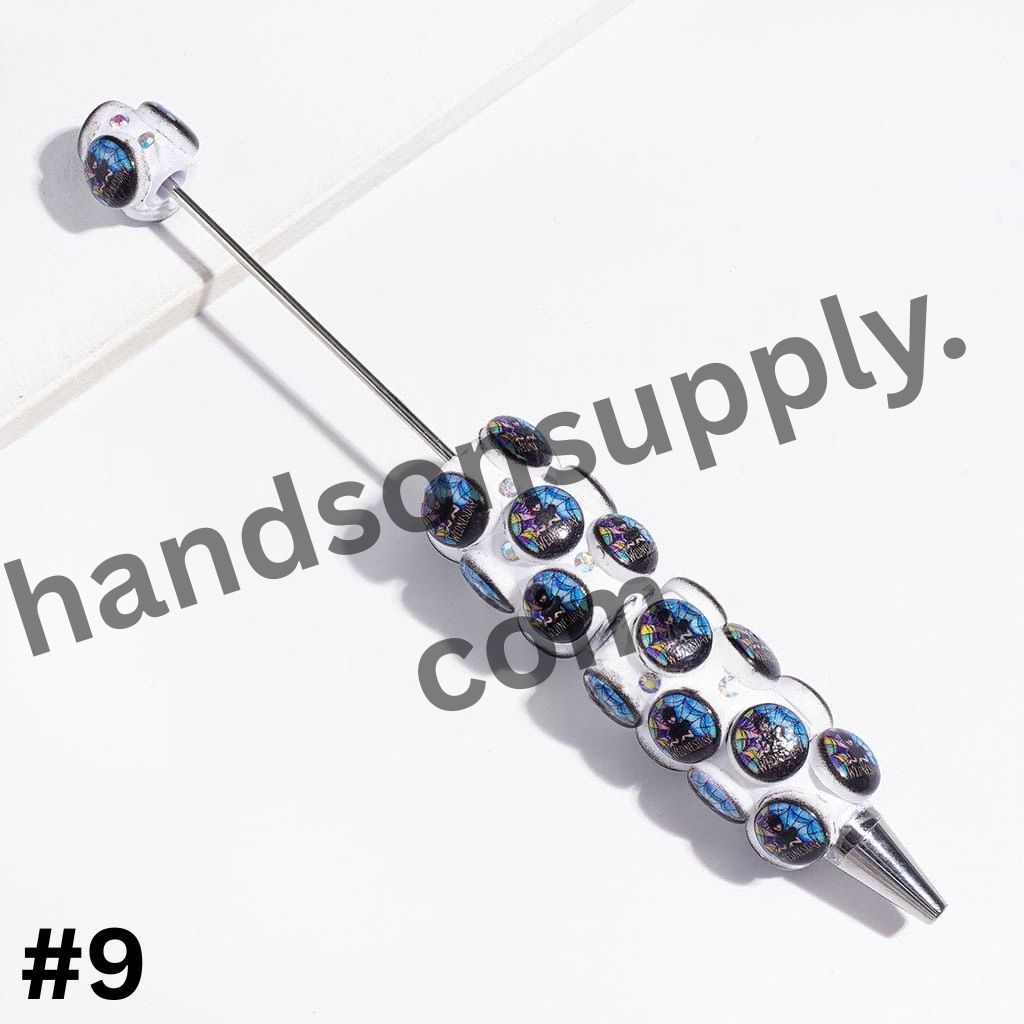 Spooky Iconic Horror Comedy Character American Transnatural Designs, Blue Series with Sparkling AB Rhinestones Beadable Clay Pens, Random Mix