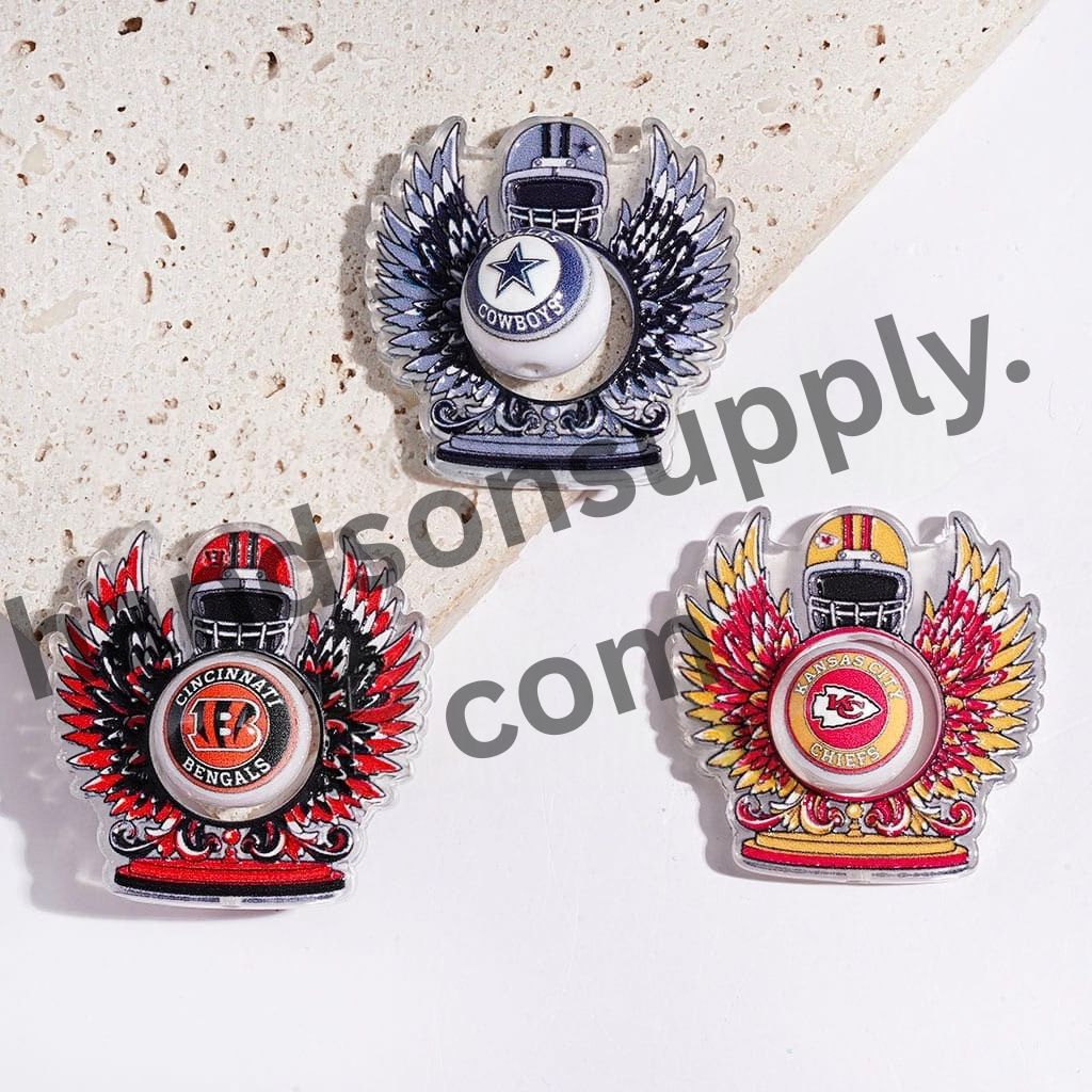 Sporty American Football Hollowed Helmet & Wings Shaped Round Acrylic Bead Collection Set, 16MM, Random Mix (Please Read the Description)